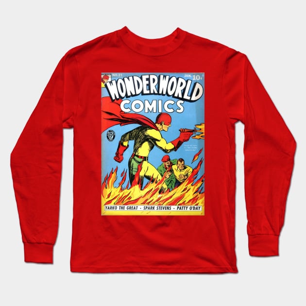 Flaming Ray Gun Superhero Comic Cover Long Sleeve T-Shirt by Weirdette